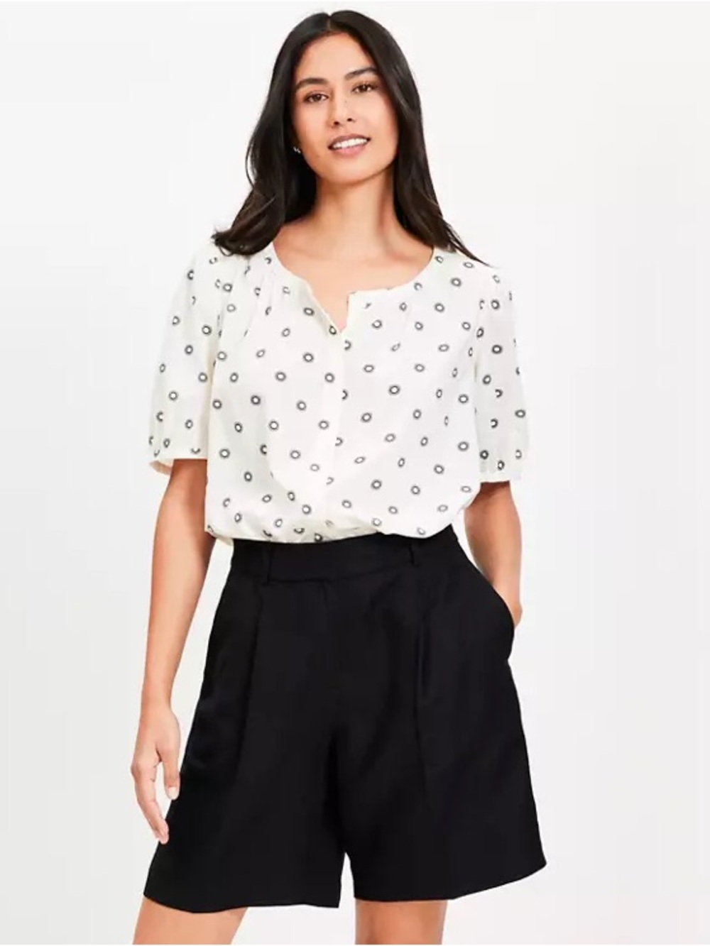 LOFT Short Balloon Sleeve Button Front Lightweight Blouse - Size M